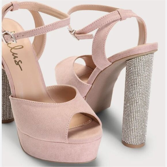 BRAND NEW KAMILA SUEDE PLATFORM RHINESTONE ANKLE STRAP HEELS SANDAL - Picture 4 of 15